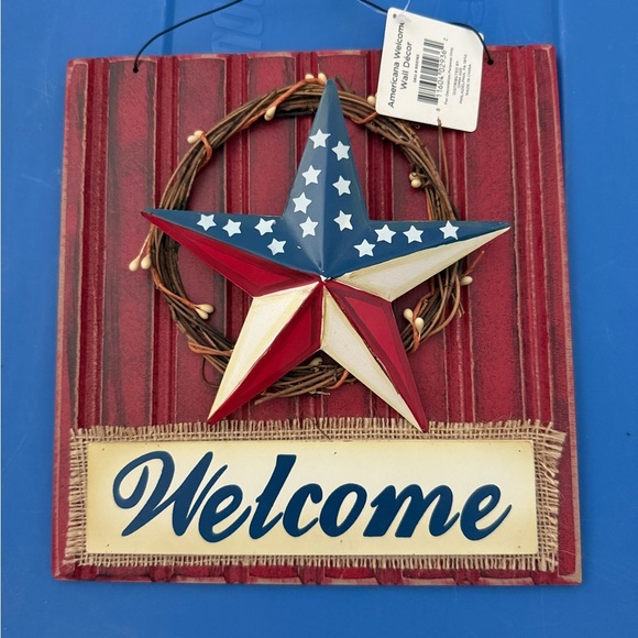 NWT American Welcome Decor Hanging Star and Stripe Sign for Wall/Door - Picture 1 of 5